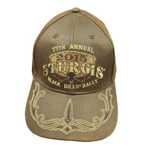 Sturgis Black Hills Rally 2015 75th Anniversary Hat Brown Embroidered Cap